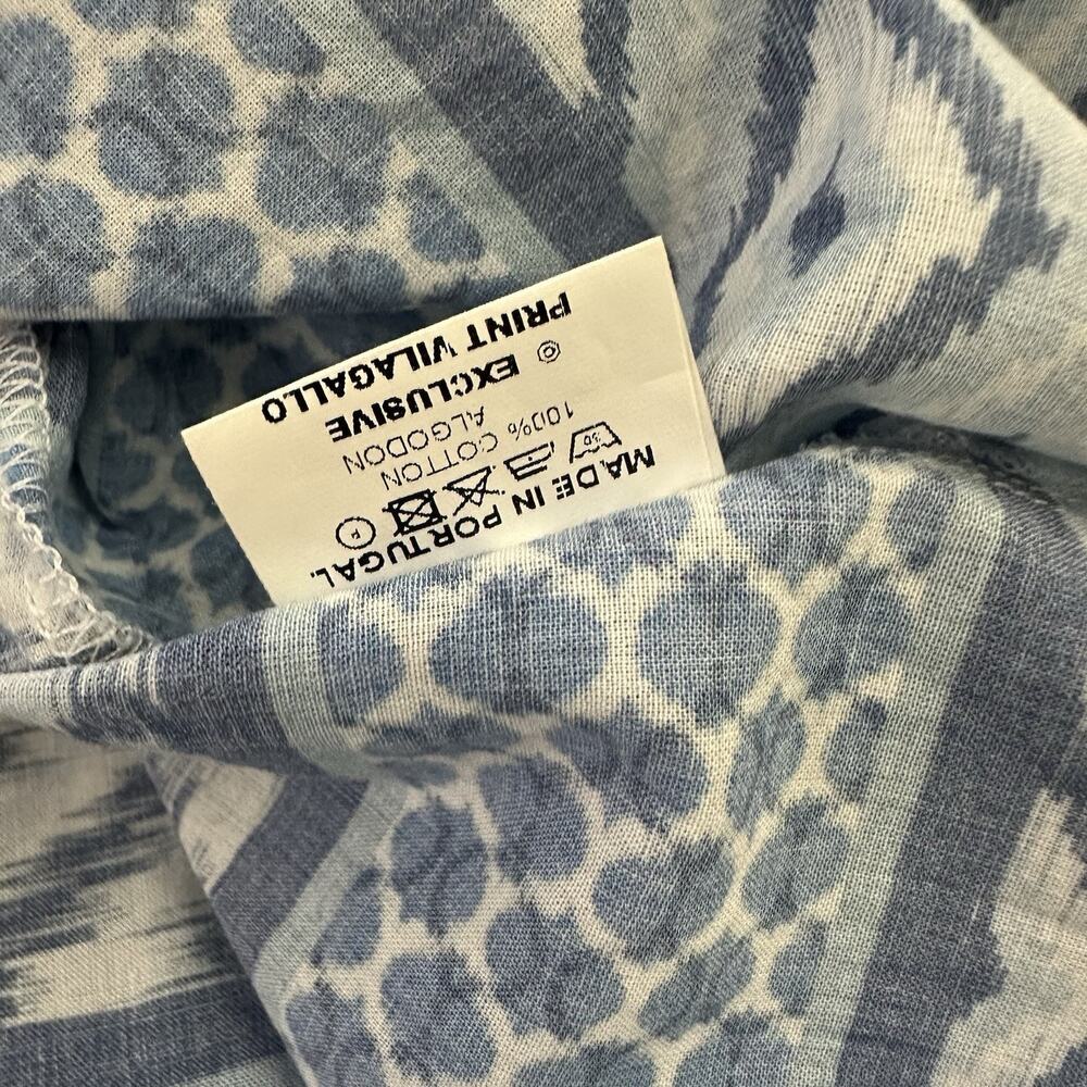 Vilagallo Womens Button Up Top Size 40 M Blue Ikat Stripe Mixed Print Light - Picture 8 of 13